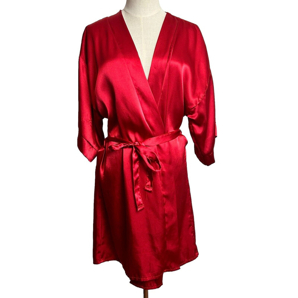 Secret Treasures Vintage Kimono Style Red Short Robe Sz. L Glamcore Timeless